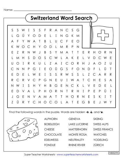 Puzzles - Switzerland Word Search