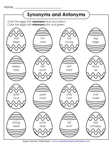 Grammar & Vocabulary - Synonym and Antonym Eggs Grammar & Vocabulary - Synonym and Antonym Eggs