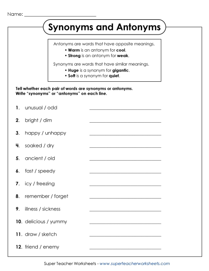 Mixed Synonyms & Antonyms - Synonyms and Antonyms