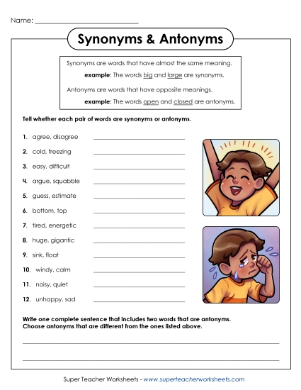 Mixed Synonyms & Antonyms - Synonyms and Antonyms Worksheet