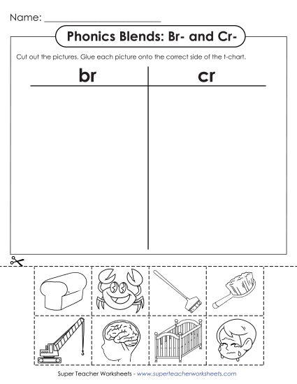 Cut-and-Glue Activities - T-Chart: Br- and Cr-