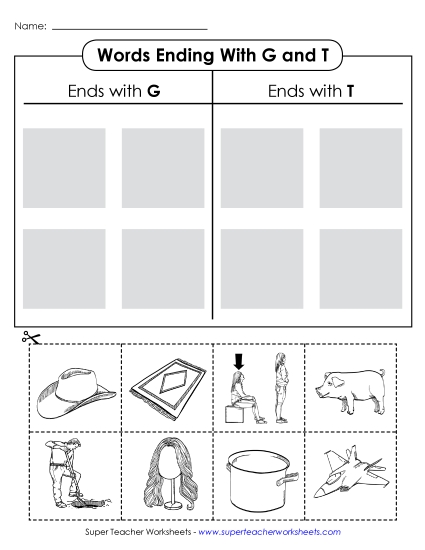 T-Chart: Words Ending with G and T