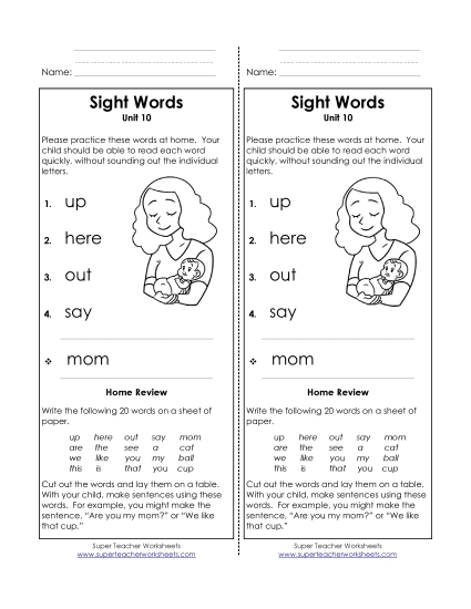 Word List - Take-Home List (Unit 10) 