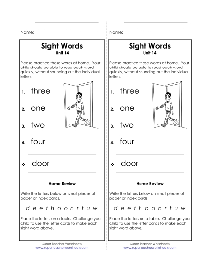 Word List - Take-Home List (Unit 14) 