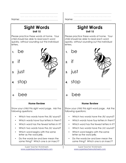 Word List - Take-Home List (Unit 15) 