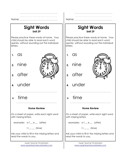 Word List - Take-Home List (Unit 29) Word List - Take-Home List (Unit 29)