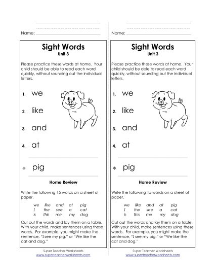 Word List - Take-Home List (Unit 3)
