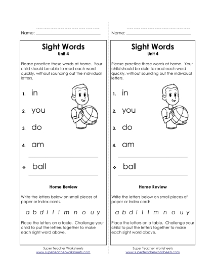 Word List - Take-Home List (Unit 4) 