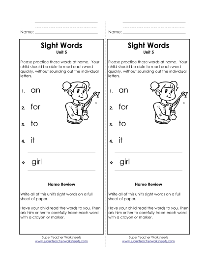 Word List - Take-Home List (Unit 5) 
