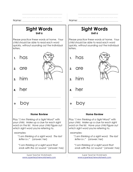 Word List - Take-Home List (Unit 6) 