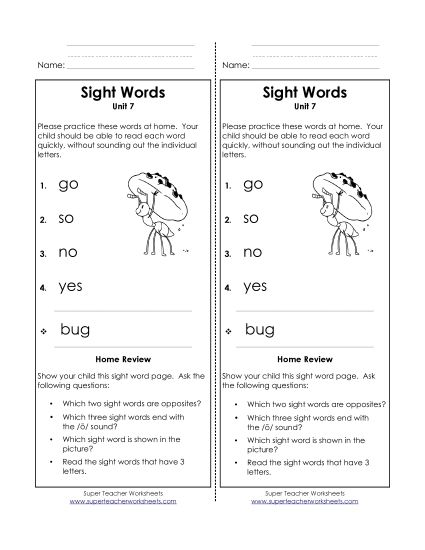 Word List - Take-Home List (Unit 7) 