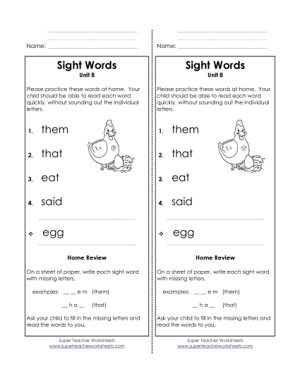 Word List - Take-Home List (Unit 8) Word List - Take-Home List (Unit 8)