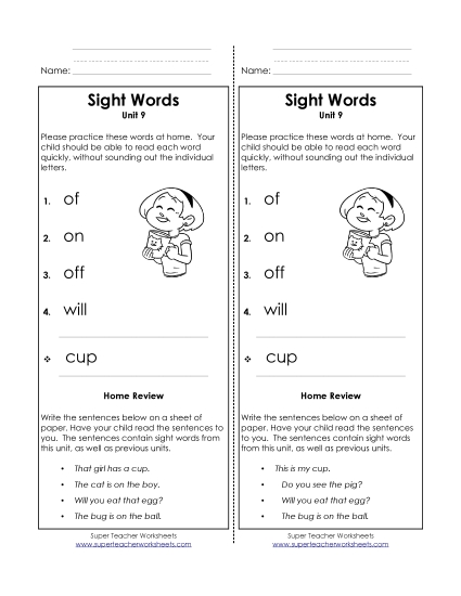 Word List - Take-Home List (Unit 9) 