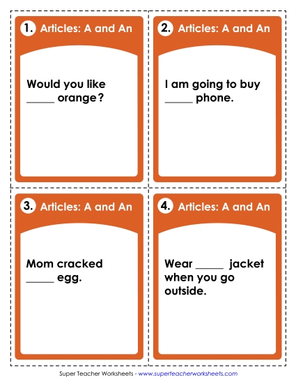 Basic Level - Task Cards: A and An Basic Level - Task Cards: A and An