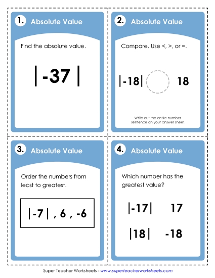 Absolute Value - Task Cards: Absolute Value