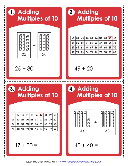 Adding Multiples of 10 - Task Cards: Adding Multiples of 10 Adding Multiples of 10 - Task Cards: Adding Multiples of 10