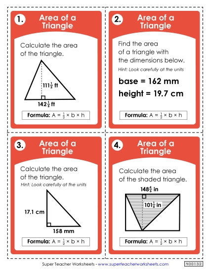 Level: Advanced Fractions, Decimals, & Mixed Units - Task Cards: Area of a Triangle (Advanced)
