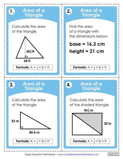 Level: Intermediate Fraction & Decimal Measurements - Task Cards: Area of a Triangle (Intermediate)