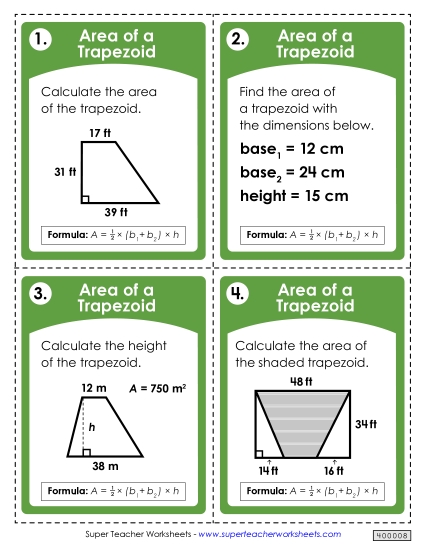Level: Intermediate 2-Digit Measurements - Task Cards: Area of Trapezoids (Intermediate)