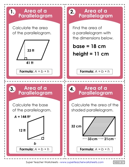 Level: Intermediate Double-Digit Measurements - Task Cards: Areas of Parallelograms (Intermediate) Level: Intermediate Double-Digit Measurements - Task Cards: Areas of Parallelograms (Intermediate)