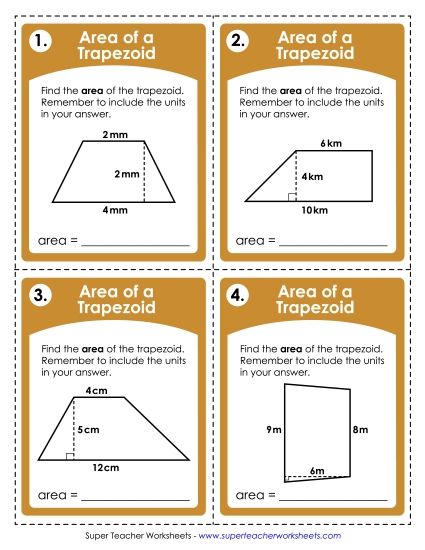 Level: Basic Single-Digit Measurements - Task Cards: Areas of Trapezoids Level: Basic Single-Digit Measurements - Task Cards: Areas of Trapezoids