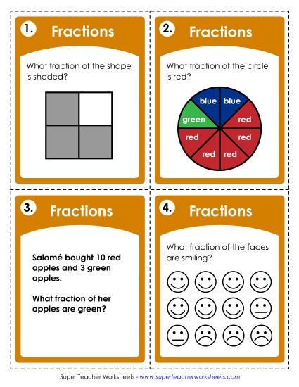 Basic Fraction Worksheets - Task Cards: Basic Fractions Basic Fraction Worksheets - Task Cards: Basic Fractions