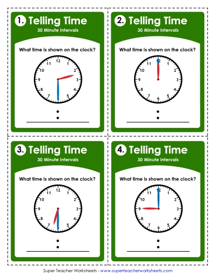 Reading Clocks: Nearest Half Hour - Task Cards: Clocks (Half Hours)
