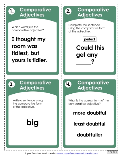 Comparative & Superlative - Task Cards: Comparative Adjectives