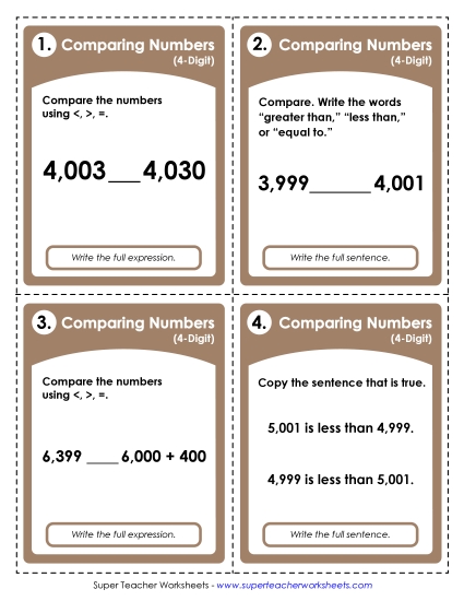 Comparing Numbers - Task Cards: Comparing 4-Digits Comparing Numbers - Task Cards: Comparing 4-Digits