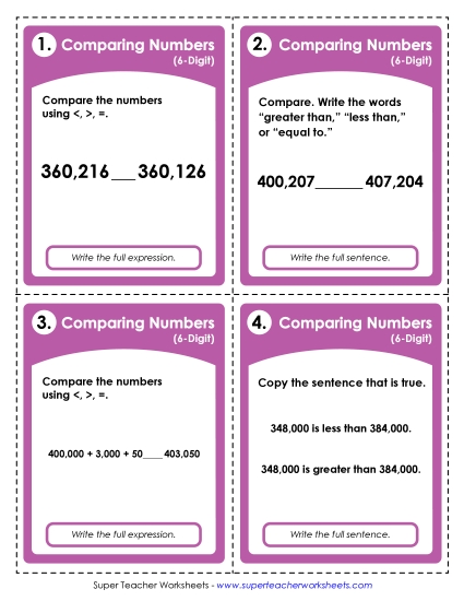 Comparing Numbers - Task Cards: Comparing 6-Digits