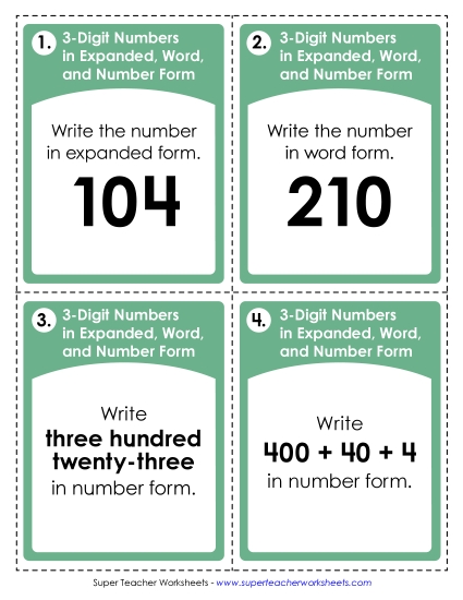 Place Value - Task Cards: Converting Between Expanded, Word, and Number Form Place Value - Task Cards: Converting Between Expanded, Word, and Number Form