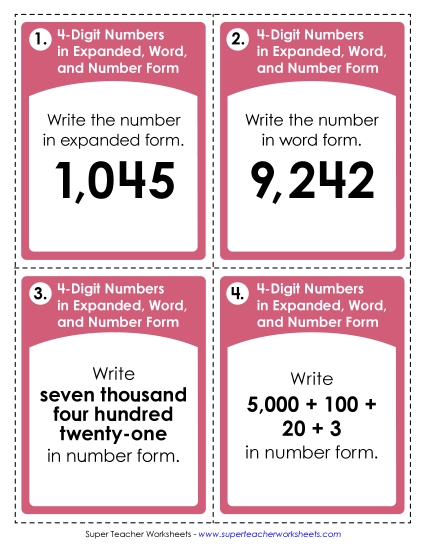 Place Value - Task Cards: Converting Between Expanded, Word, and Number Form
