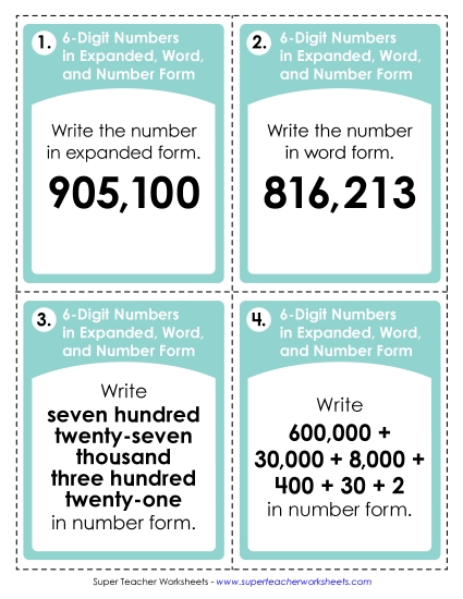 Place Value - Task Cards: Converting Between Expanded, Word, and Number Form