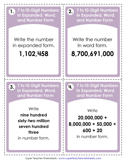 Place Value - Task Cards: Converting Between Expanded, Word, and Number Form