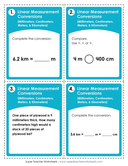 Task Cards - Task Cards: Converting Linear Measurements (mm, cm, m, km) Task Cards - Task Cards: Converting Linear Measurements (mm, cm, m, km)