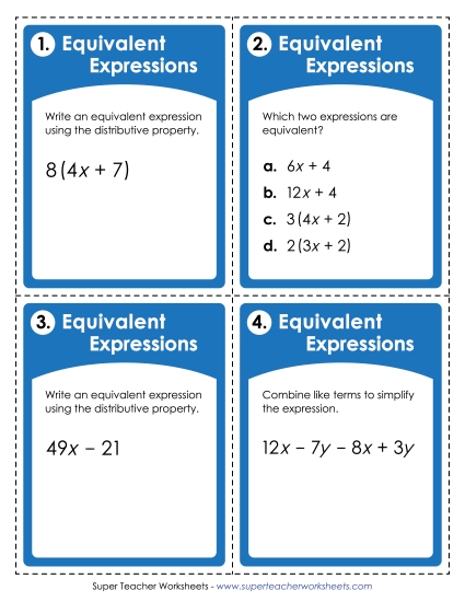 Mixed Types - Task Cards - Equivalent Expressions