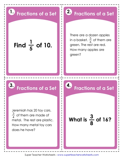 Fractions of Sets All Fractions (Advanced Level) - Task Cards: Fractions of Sets Fractions of Sets All Fractions (Advanced Level) - Task Cards: Fractions of Sets