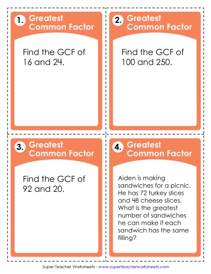 Greatest Common Factor (GCF) - Task Cards: GCF