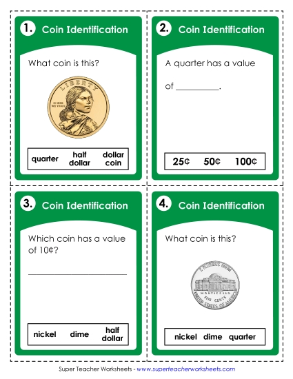 All Coins (Incl. Half Dollars & Dollars) - Task Cards: Identifying Coins (Advanced) All Coins (Incl. Half Dollars & Dollars) - Task Cards: Identifying Coins (Advanced)