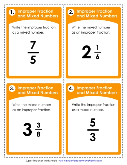 Improper Fractions and Mixed Numbers - Task Cards: Improper Fractions & Mixed Numbers