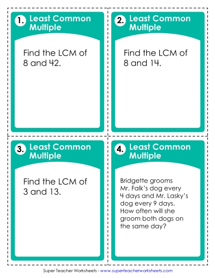 LCM of 2 Numbers - Task Cards: LCM