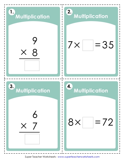 Worksheets and Games - Task Cards: Missing Factors Worksheets and Games - Task Cards: Missing Factors