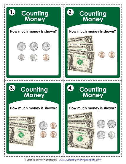 Amounts Up to $4 - Task Cards: Money up to $4 Amounts Up to $4 - Task Cards: Money up to $4