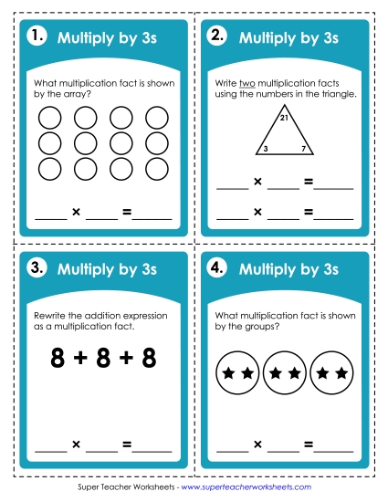Multiply by 3s Only - Task Cards: Multiplying by 3s Multiply by 3s Only - Task Cards: Multiplying by 3s