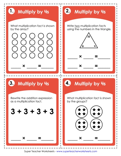Multiplication by 4s Only - Task Cards: Multiplying by 4s Multiplication by 4s Only - Task Cards: Multiplying by 4s