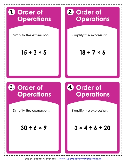 Task Cards: Order of Operations (Basic: No Parentheses)