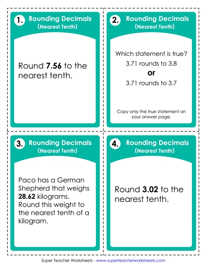 Nearest Tenth - Task Cards: Rounding Decimals (Nearest Tenth) Nearest Tenth - Task Cards: Rounding Decimals (Nearest Tenth)
