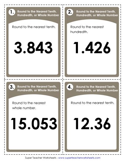 Nearest Tenth, Hundredth, Whole Number (Mixed) - Task Cards: Rounding to Nearest Whole Number, Tenth, or Hundredth Nearest Tenth, Hundredth, Whole Number (Mixed) - Task Cards: Rounding to Nearest Whole Number, Tenth, or Hundredth