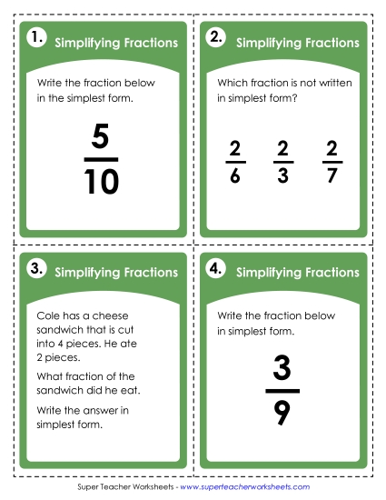 Simplifying Fractions - Task Cards: Simplifying Simplifying Fractions - Task Cards: Simplifying