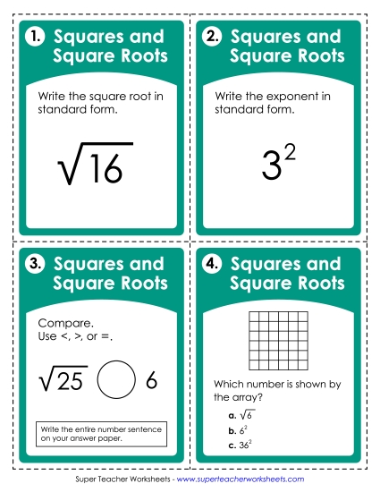 Task Cards: Squares & Square Roots